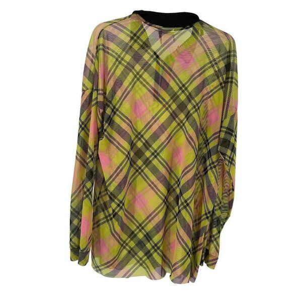 Ragged Priest Top Mesh Tunic Yellow Plaid Size S Long Sleeve Collared 1/4 Zip - Picture 2 of 9
